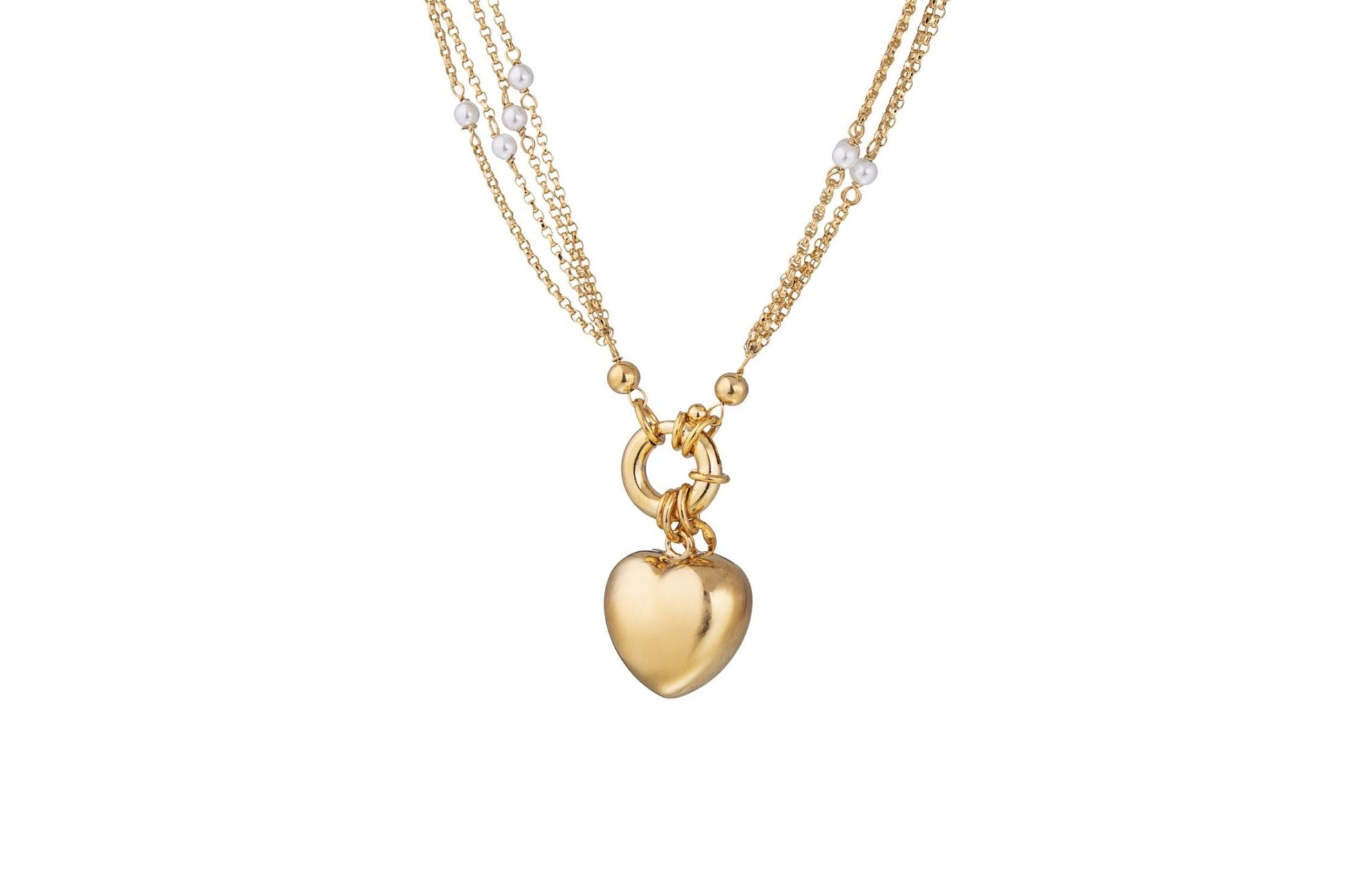 Collana  con Perline e Cuore Bombato Centrale