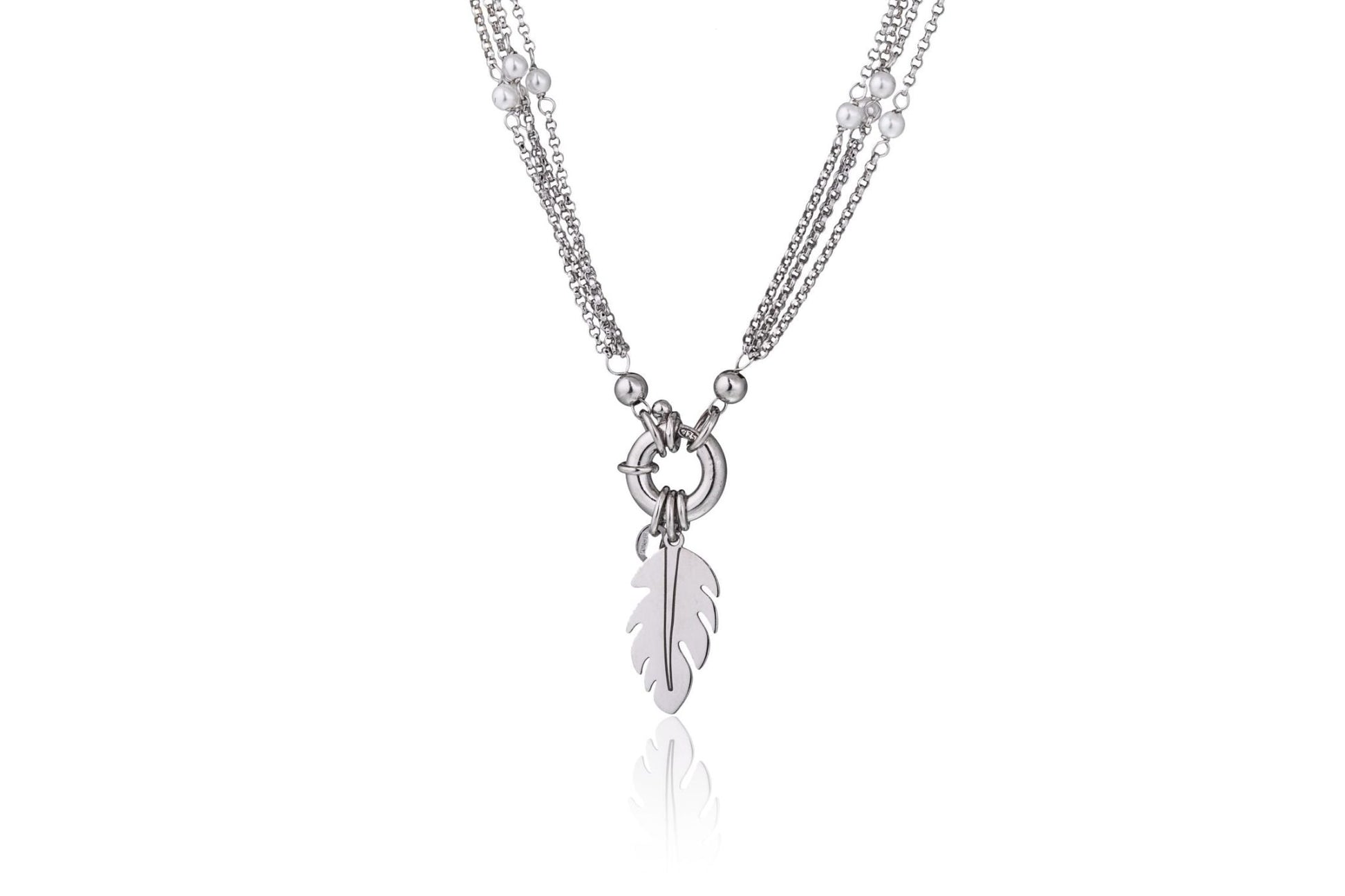 Collana con Perline Bianche e Foglia