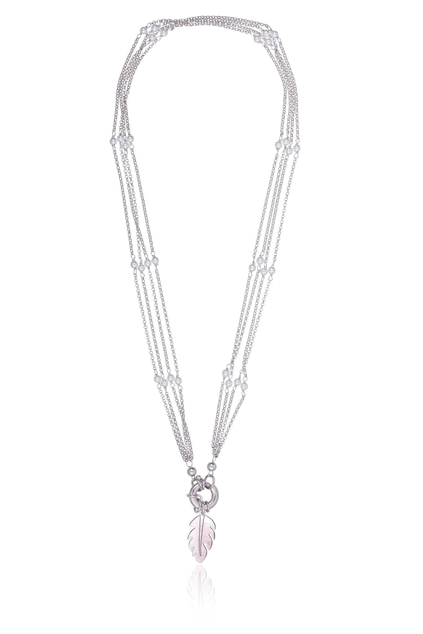 Collana con Perline Bianche e Foglia