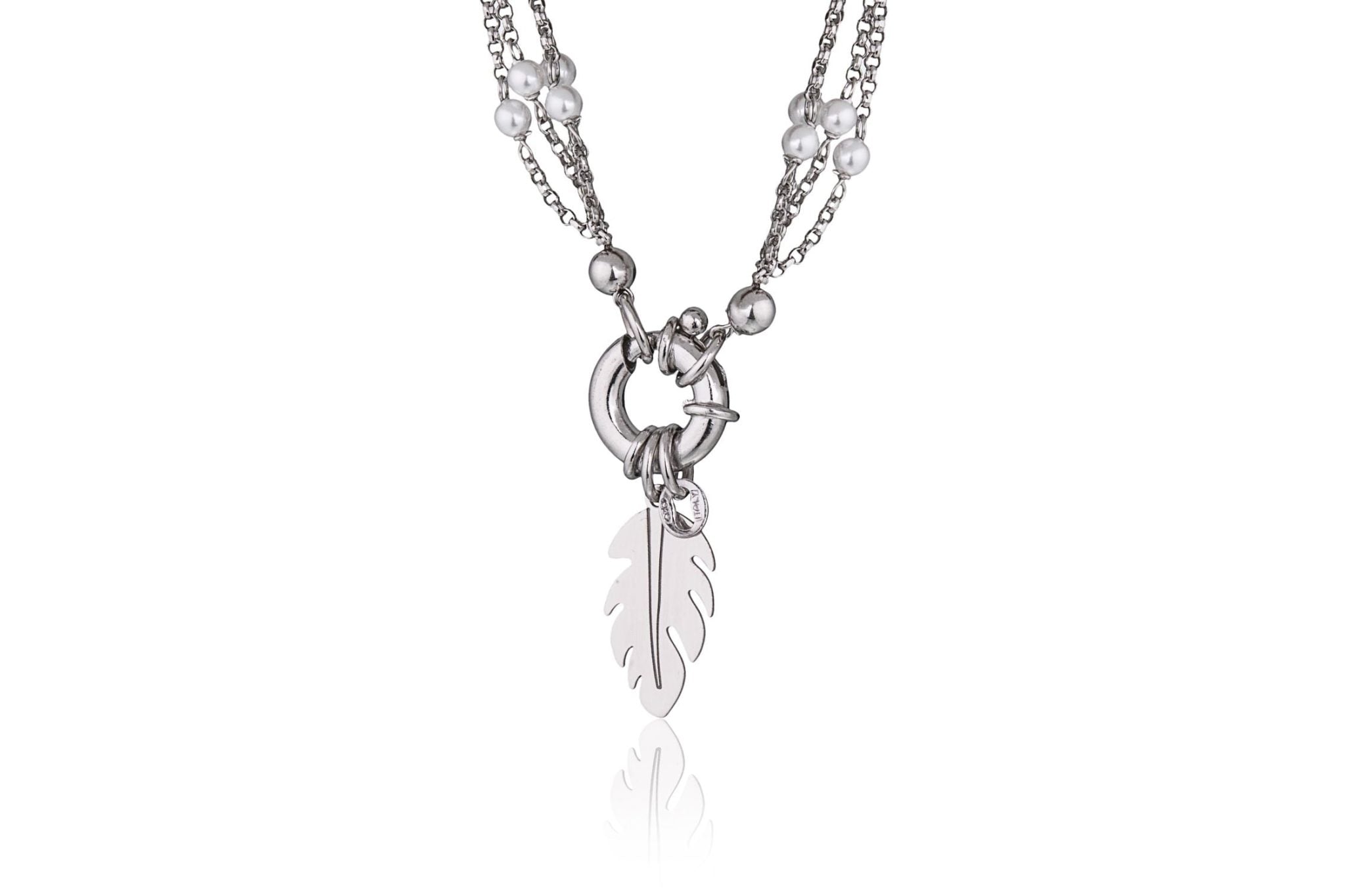 Armband mit weißen Perlen und Blatt