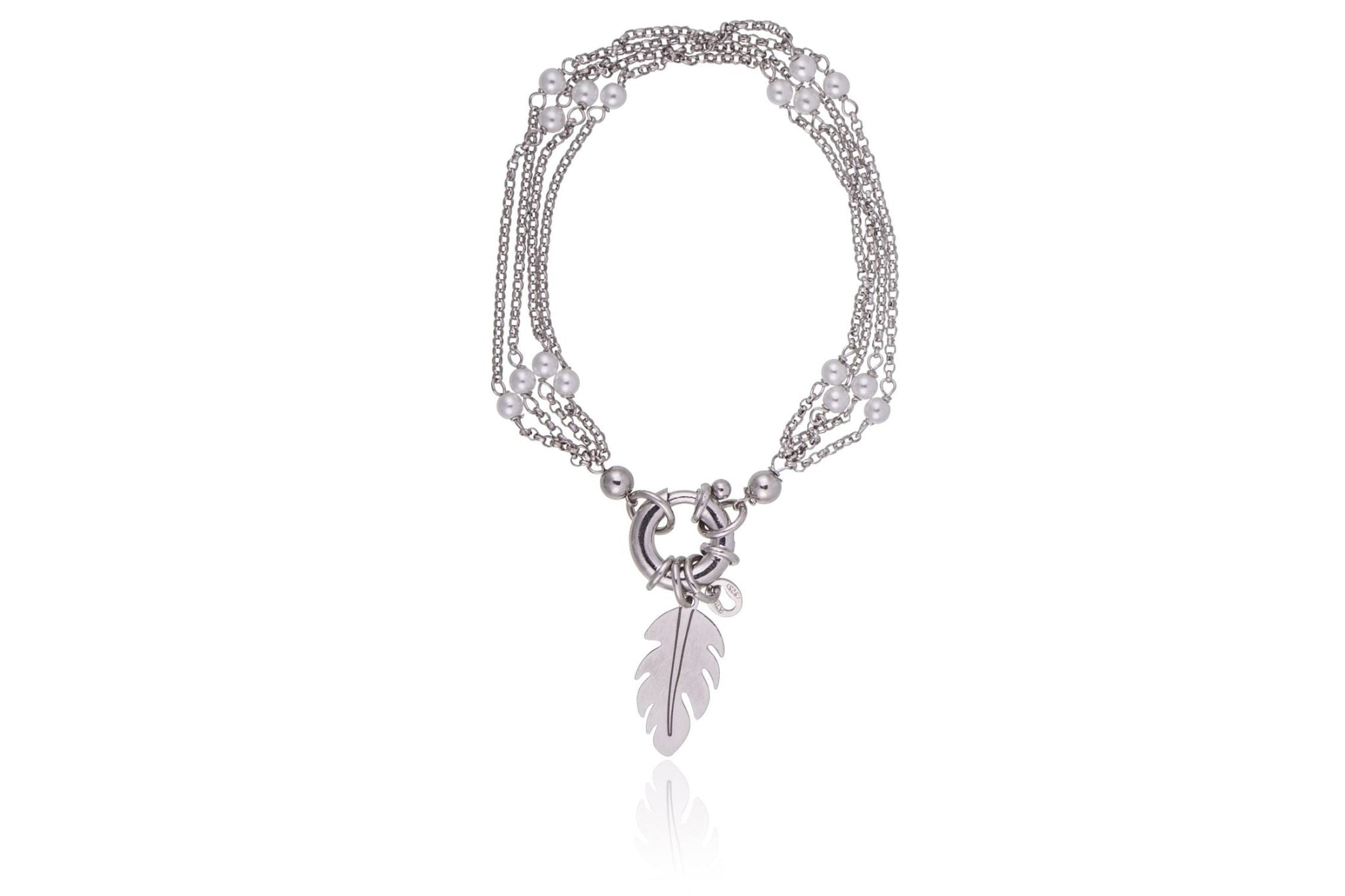 Armband mit weißen Perlen und Blatt