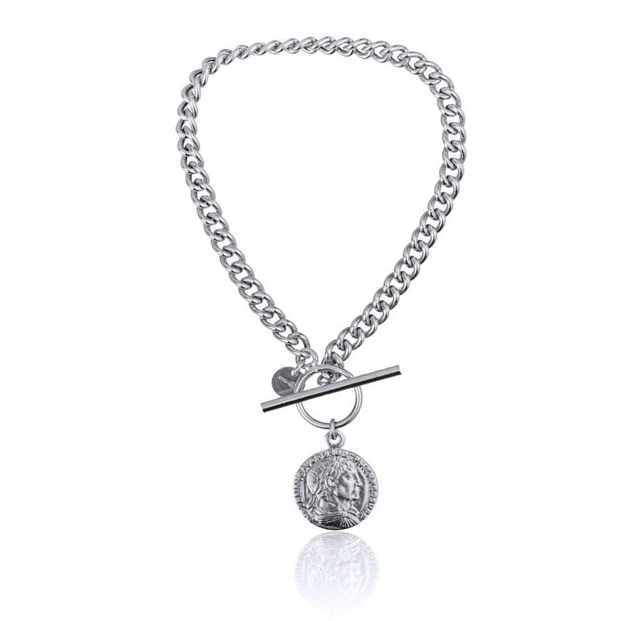 Armband aus rhodiniertem Silber mit Münze und Bajonettverschluss