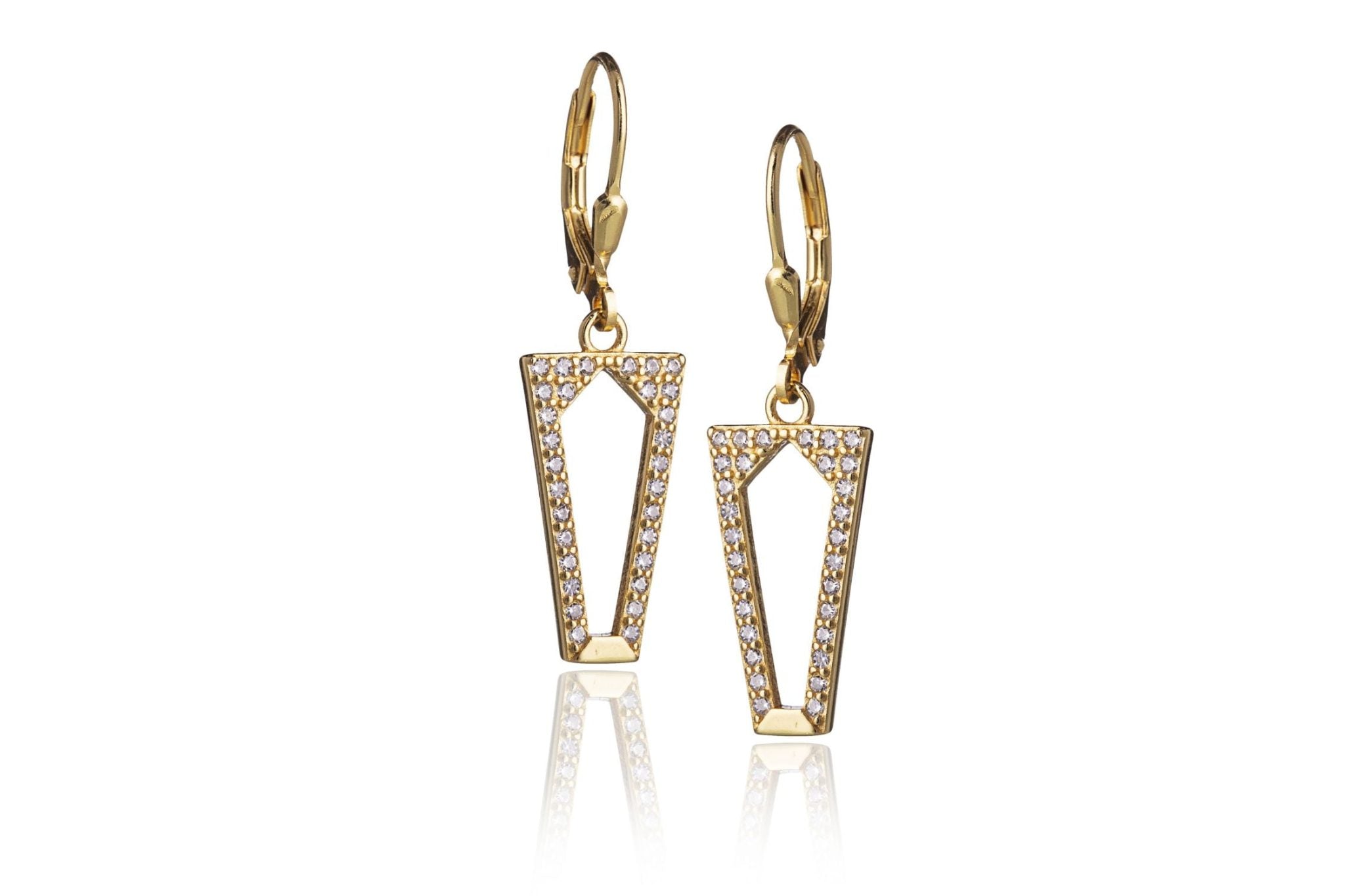 Orecchini in Argento Trapezio Dorati con Zirconi