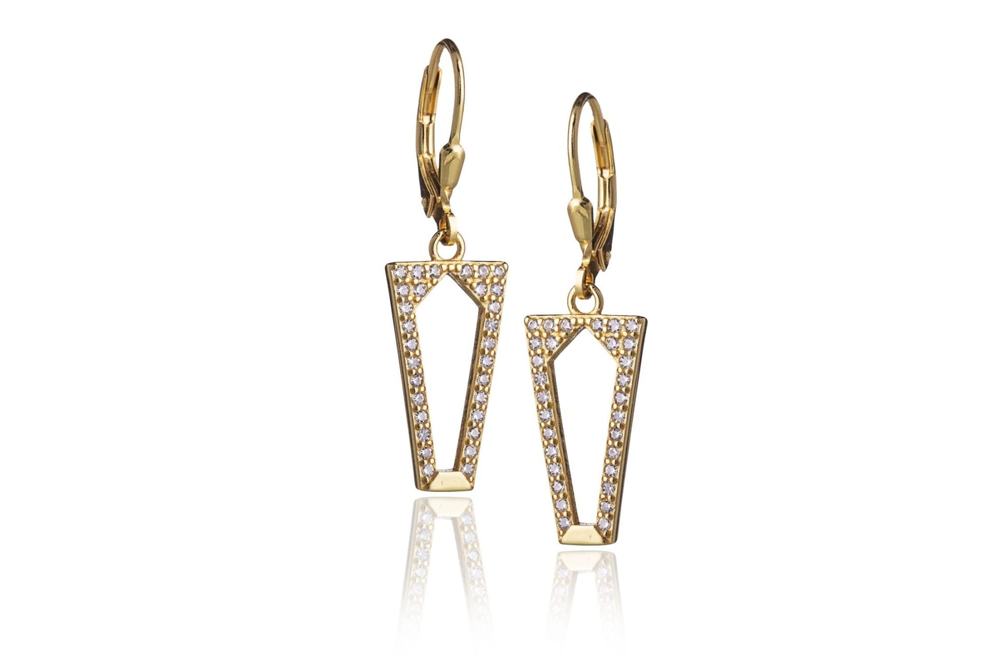 Orecchini in Argento Trapezio Dorati con Zirconi