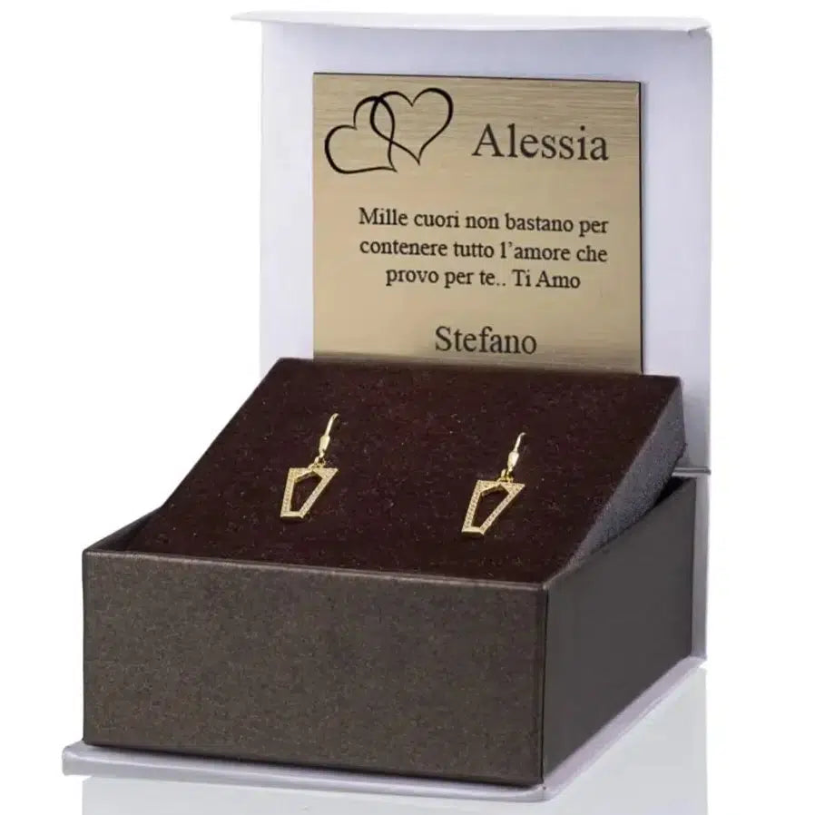 Orecchini in Argento Trapezio Dorati con Zirconi