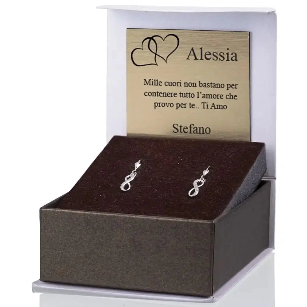 Orecchini con Infinito Rodiati e Zirconi Bianchi