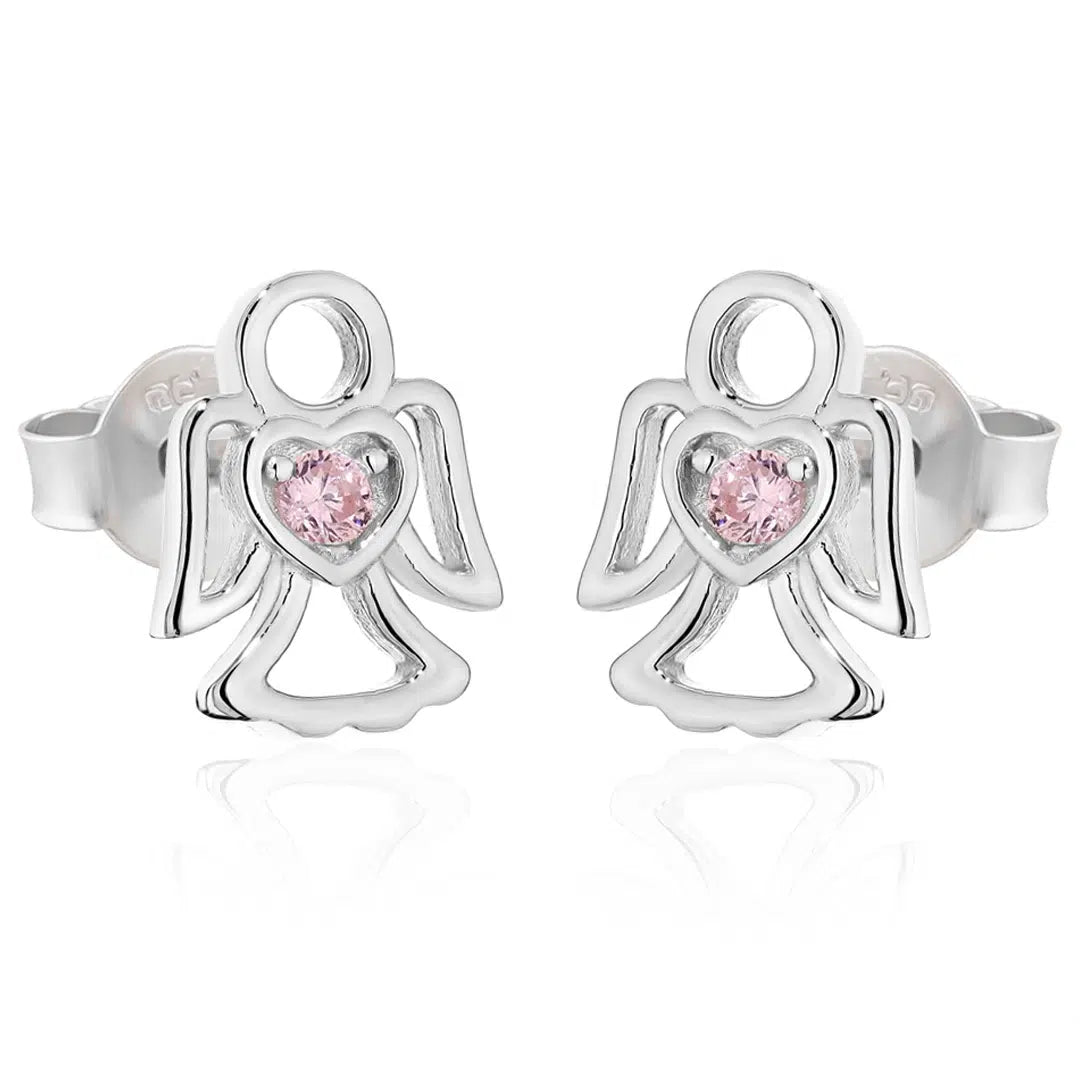 Earrings with Little Angel and Pink Zirconia