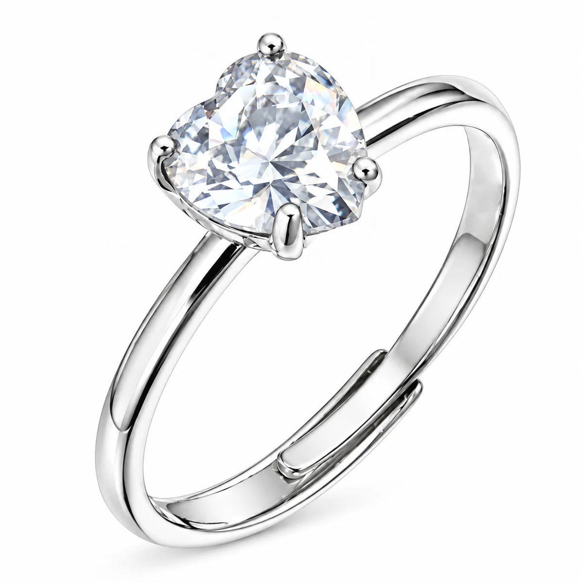 Anello Regolabile in Argento con Zircone a Cuore