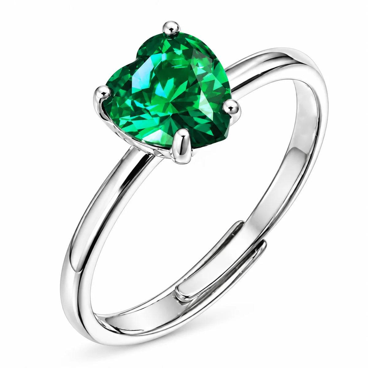 Anello Regolabile in Argento con Zircone a Cuore
