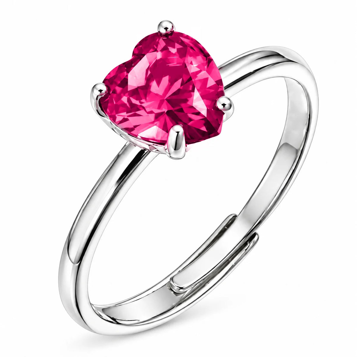 Anello Regolabile in Argento con Zircone a Cuore