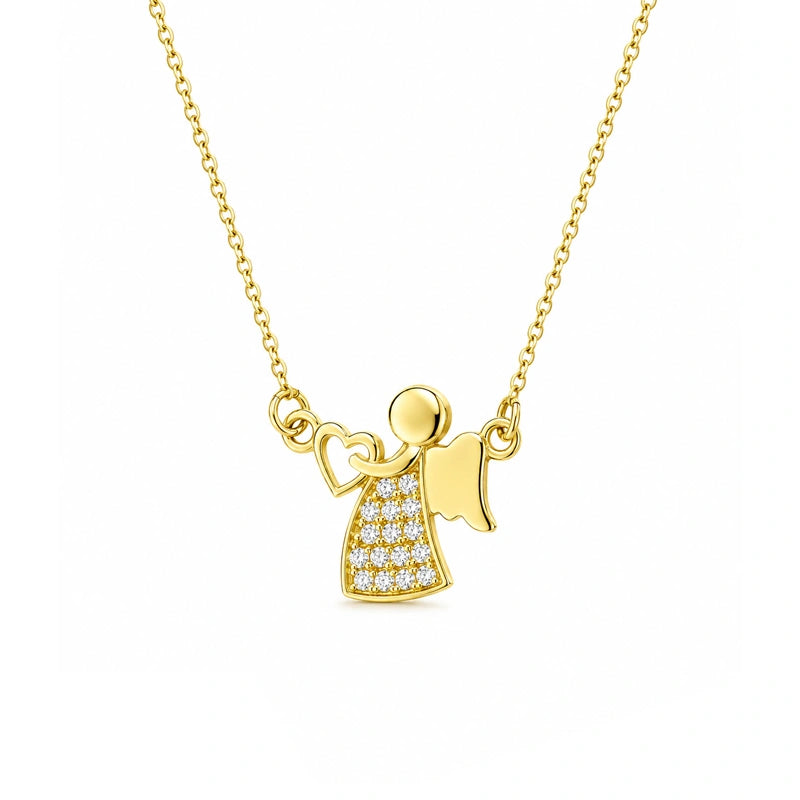 Halskette aus 14kt Gold mit Engelchen und Zirkonia
