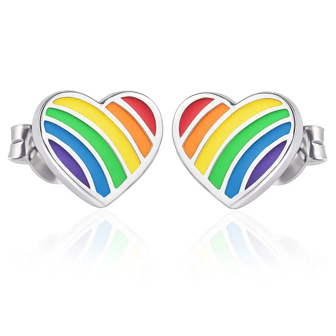 Boucles d'oreilles à Clou Cœur Arc-en-ciel