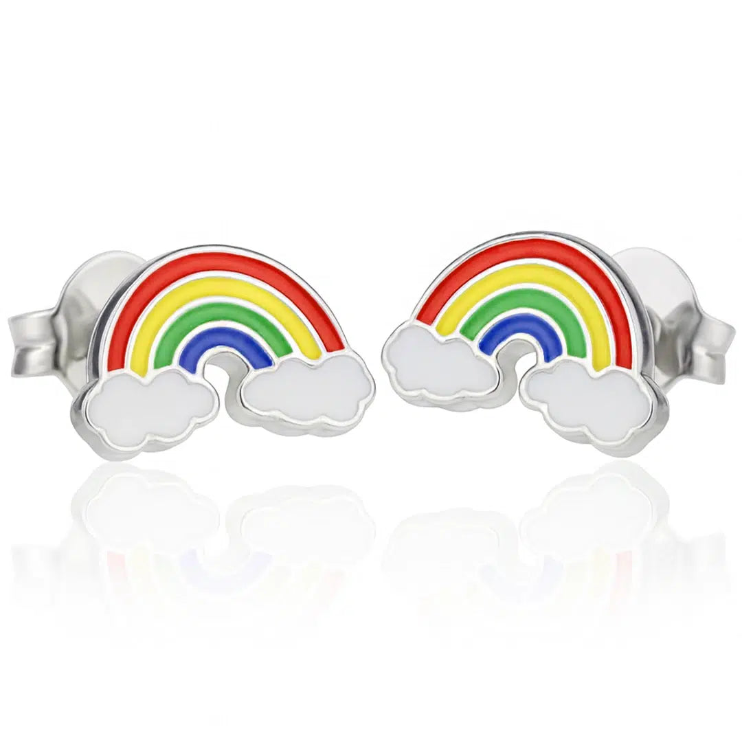 Boucles d'oreilles à Clou avec Arc-en-ciel et Nuages