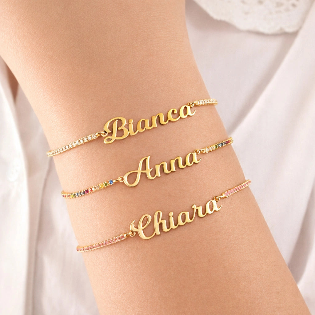 Golden Tennis Bracelet with Cursive Name