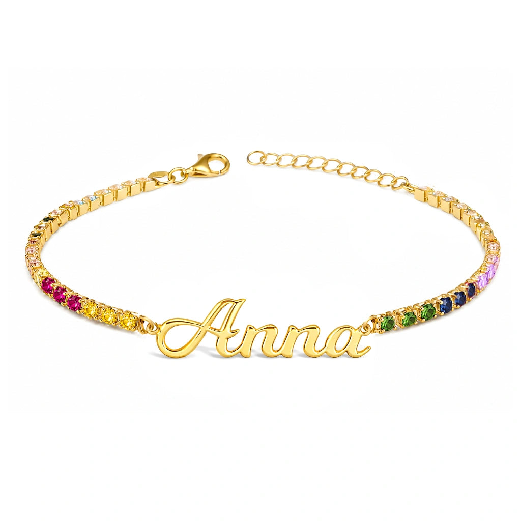 Tennis Bracelet with Gold Cursive Name