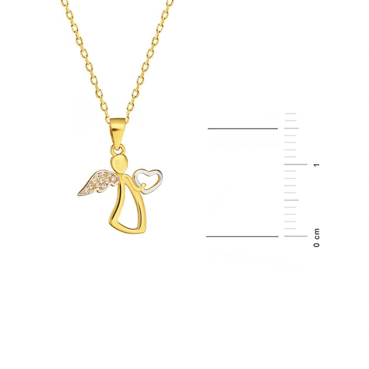 Gold Necklace with Little Angel Hugging Heart