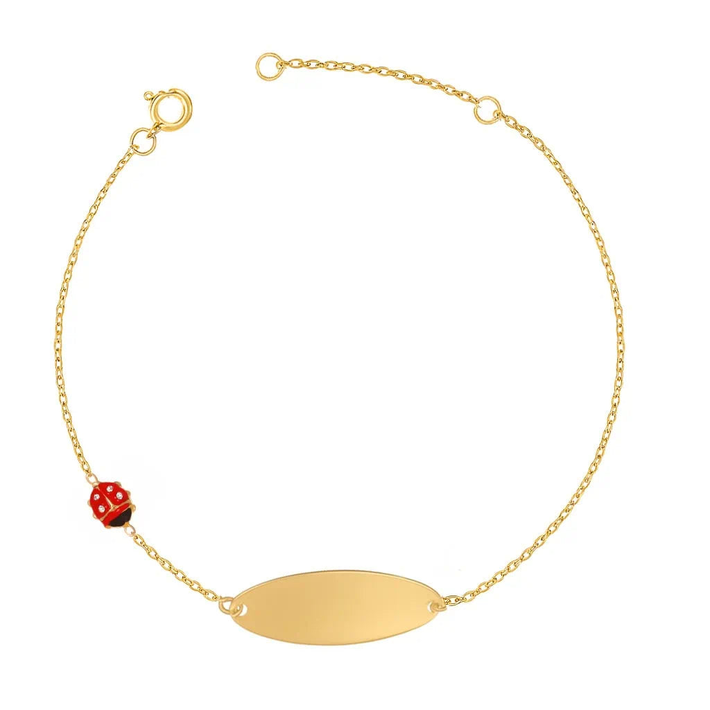 Children's Gold Bracelet with Enamel Ladybug and Zircons