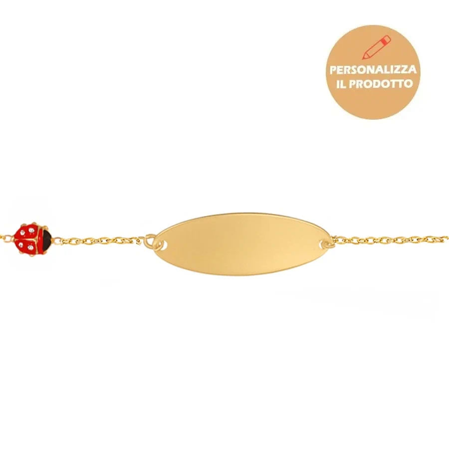 Children's Gold Bracelet with Enamel Ladybug and Zircons