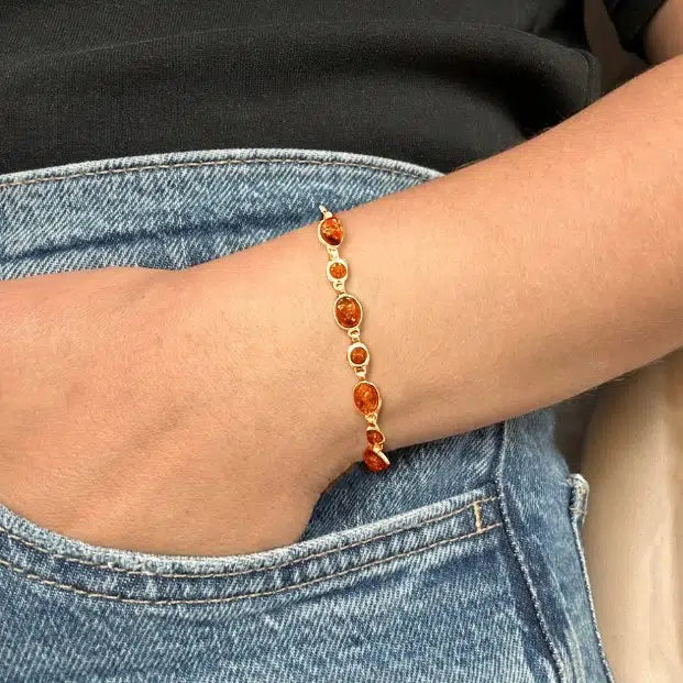 Bracciale da Donna in Argento Dorato con Ambra Dorata