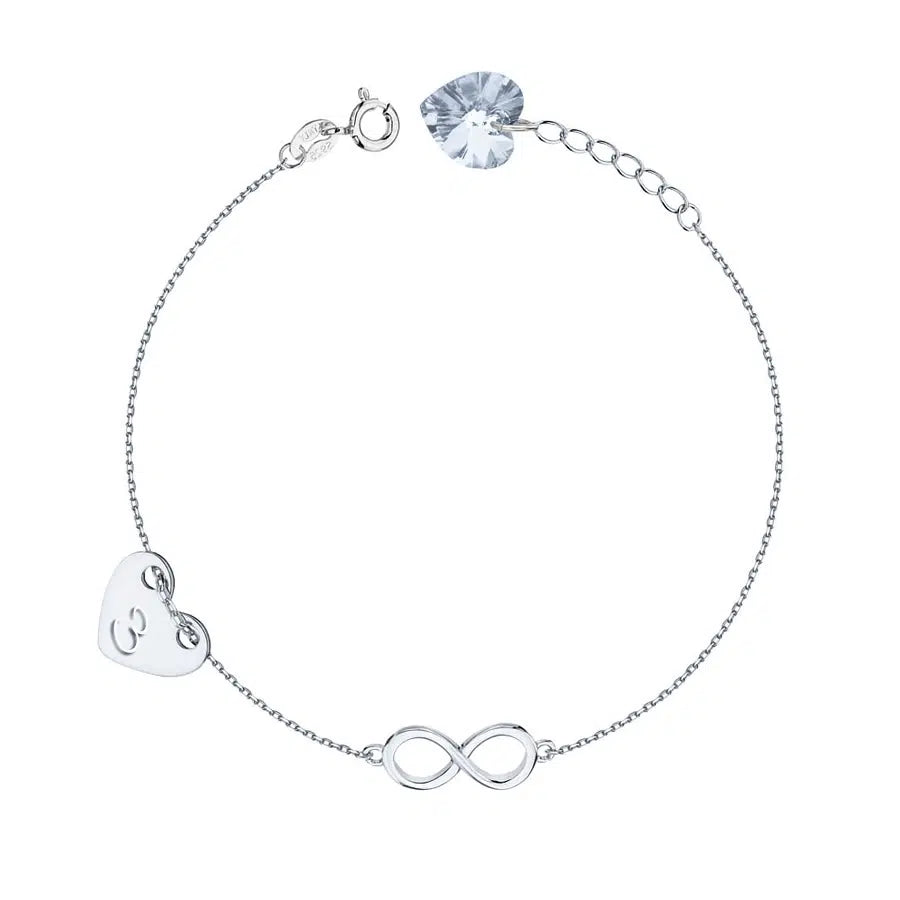 Silver Bracelet with Heart-Shaped Zircon Infinity Heart Engraving