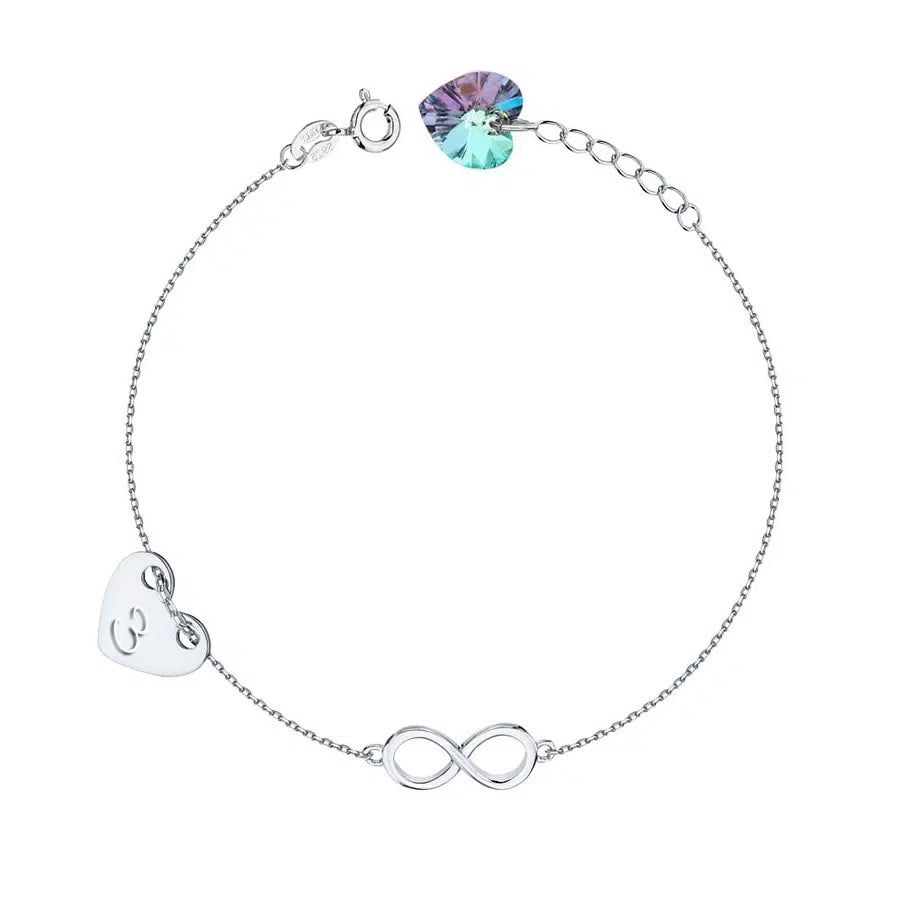 Silver Bracelet with Heart-Shaped Zircon Infinity Heart Engraving
