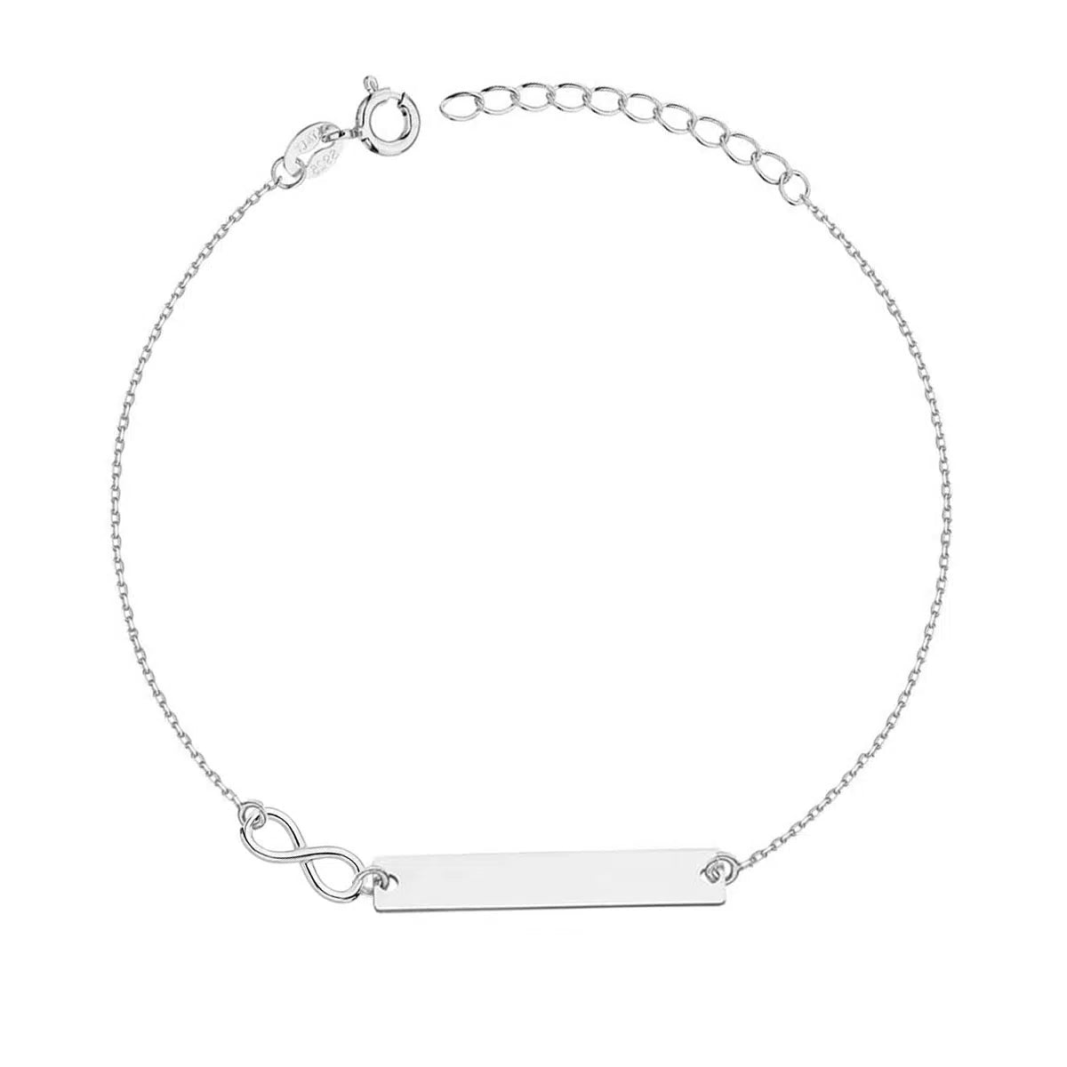 Bracciale in Argento Rodiato da Donna con Piastrina e Segno Infinito