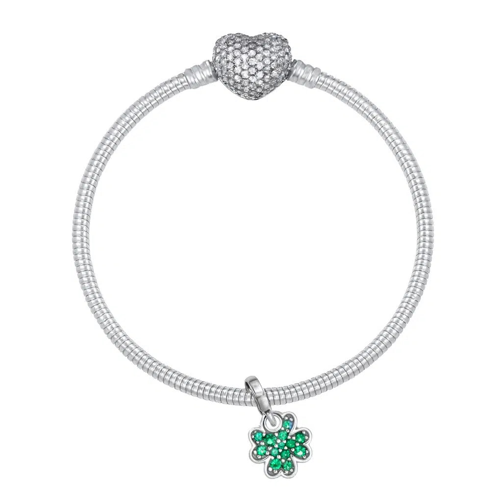Bracciale in Argento con Charm Quadrifoglio e Zirconi