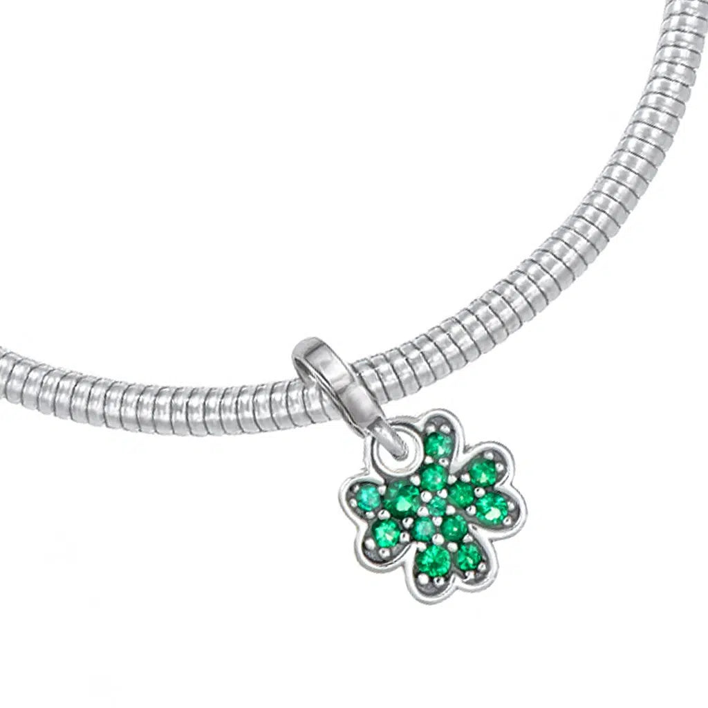 Bracciale in Argento con Charm Quadrifoglio e Zirconi