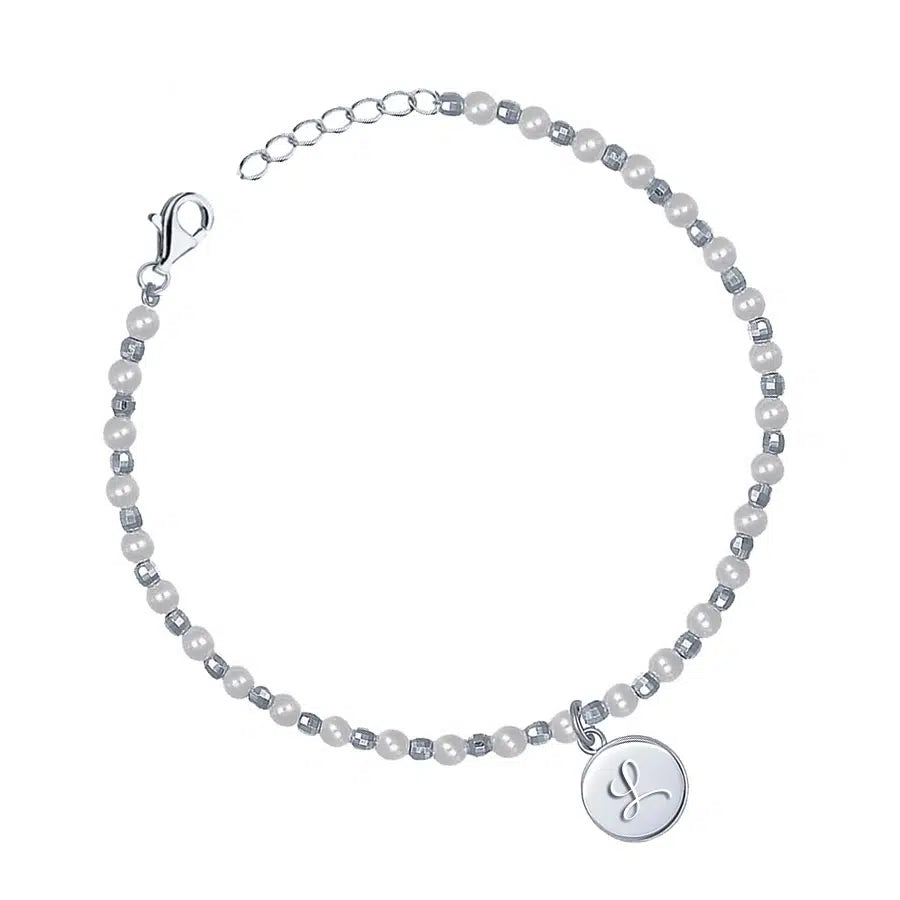 Bracelet femme en argent avec pendentif gravable et perles