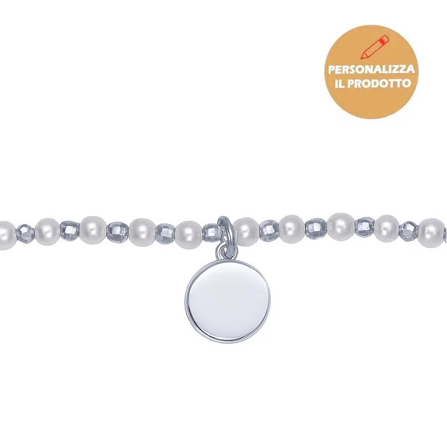 Bracelet femme en argent avec pendentif gravable et perles