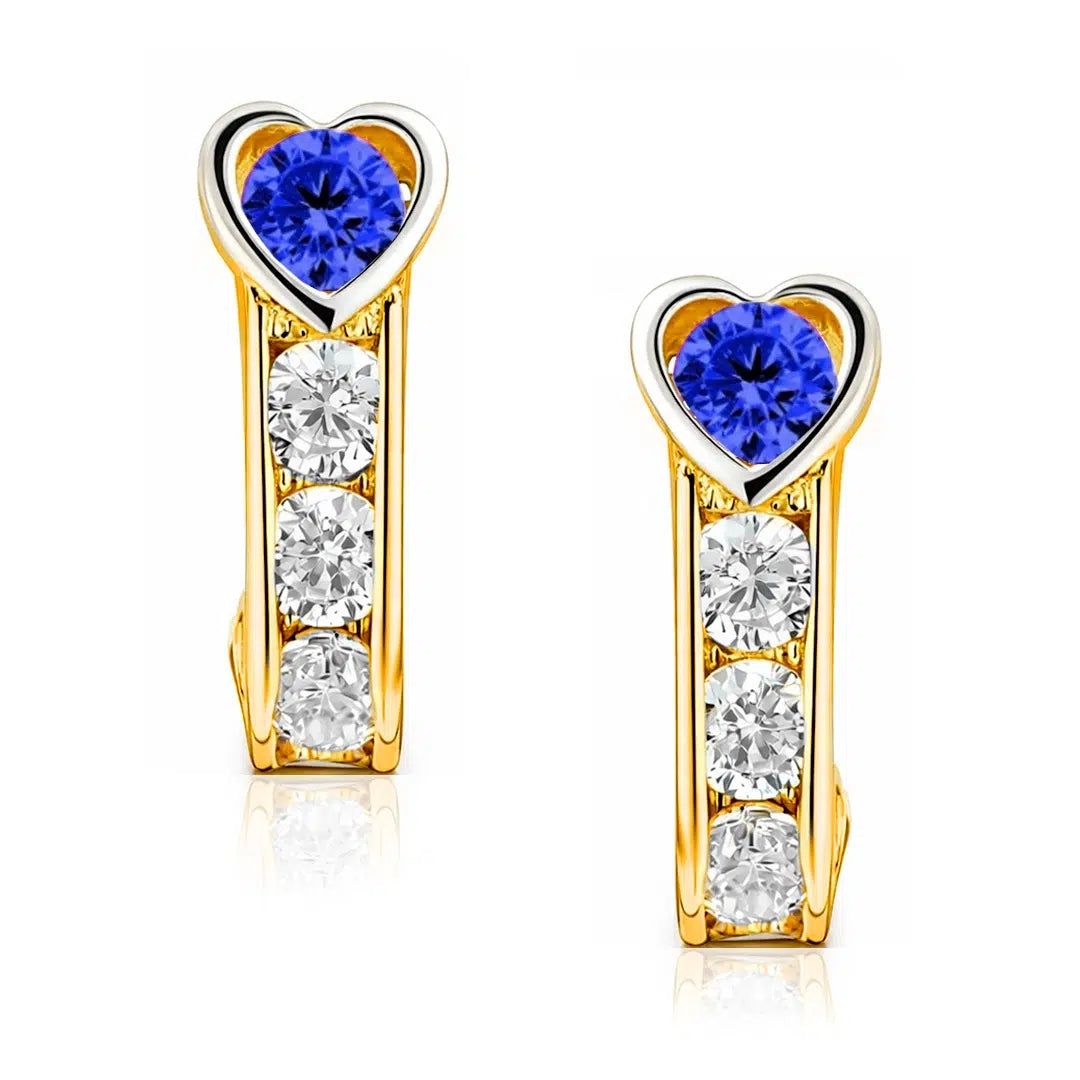 Boucles d'oreilles en or avec cœur et zircone bleue Collection Enfants