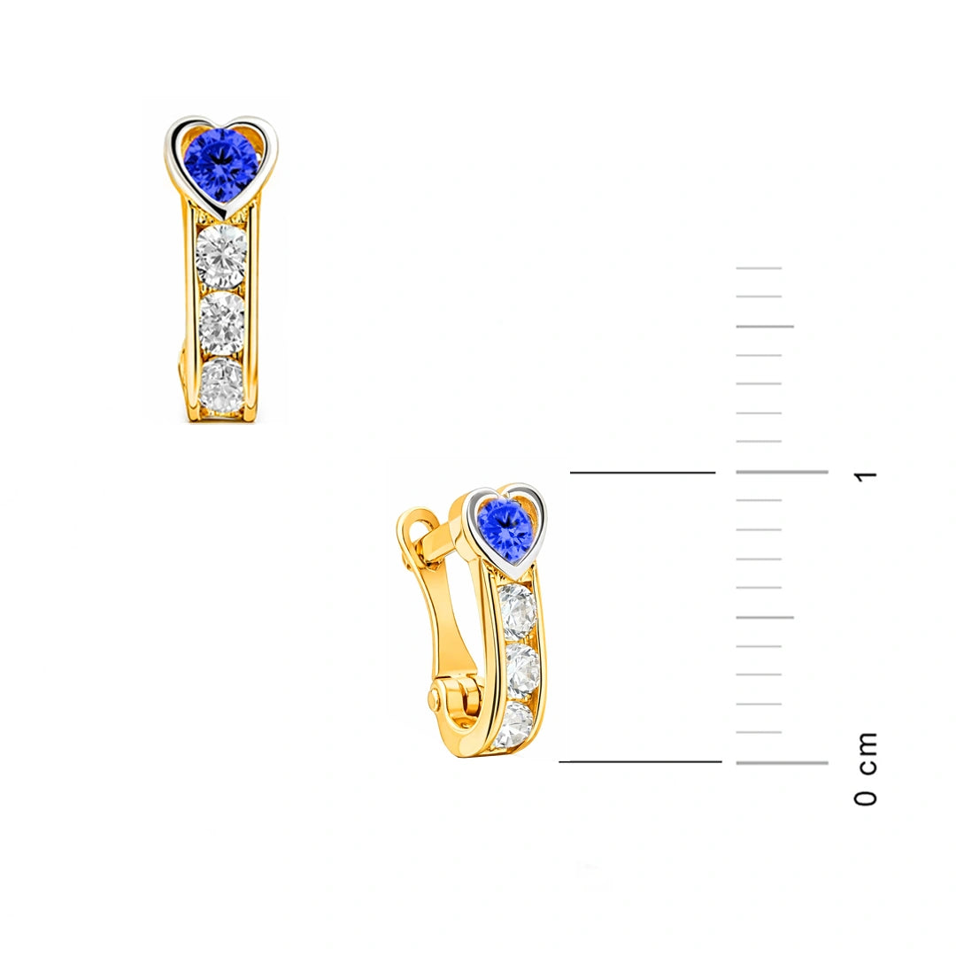 Boucles d'oreilles en or avec cœur et zircone bleue Collection Enfants