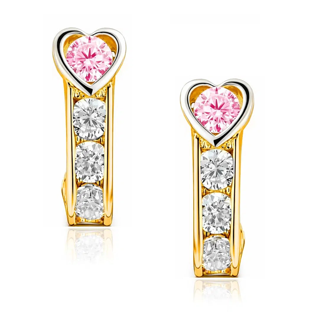 Boucles d'oreilles en or avec cœur et zircon rose Collection enfants
