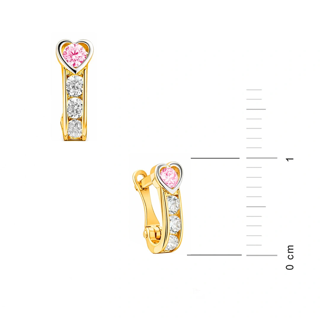 Boucles d'oreilles en or avec cœur et zircon rose Collection enfants