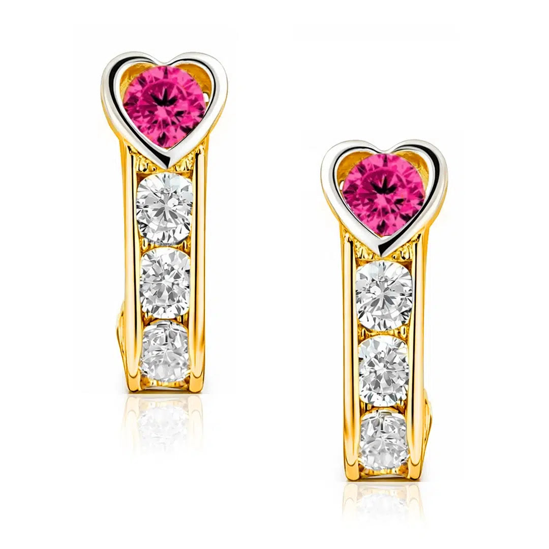 Orecchini in Oro con Cuore e Zircone Fucsia Kids Collection