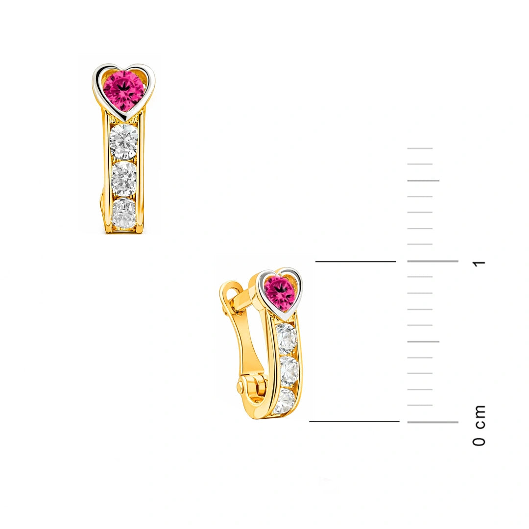 Orecchini in Oro con Cuore e Zircone Fucsia Kids Collection