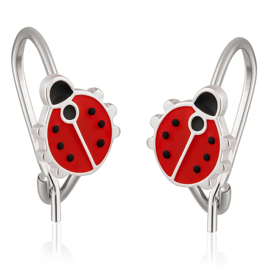 Boucles d'oreilles cloche en argent avec coccinelle