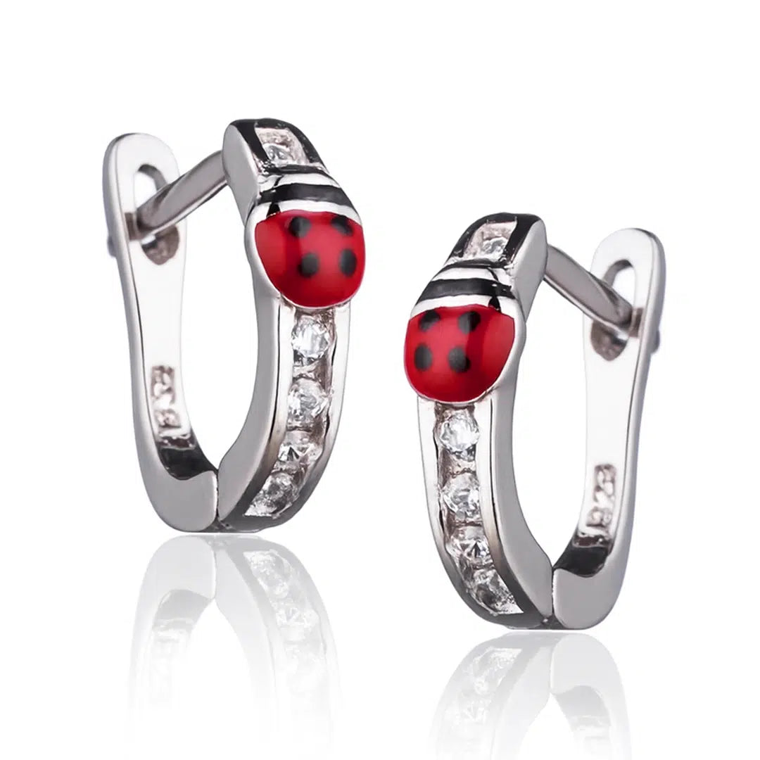 Boucles d'oreilles avec coccinelle et zircons