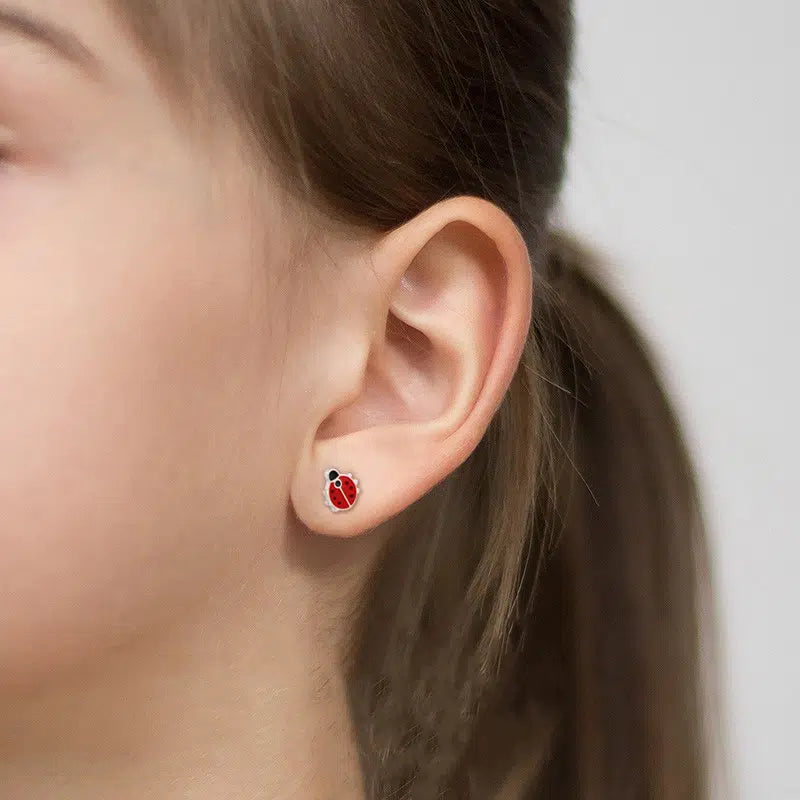 Silver Earrings with Enamelled Ladybug