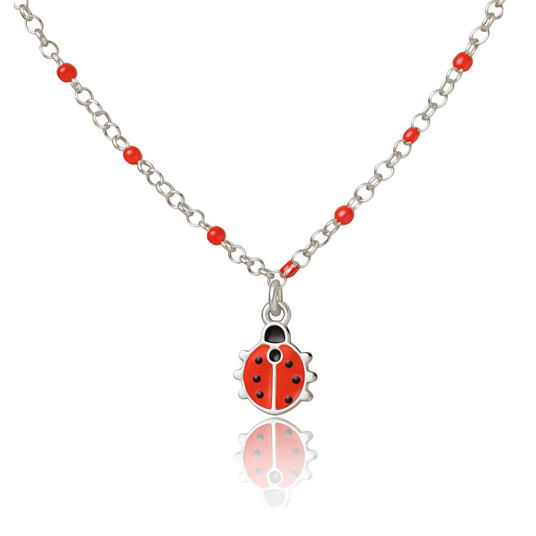 Silver Necklace with Enamel Ladybug