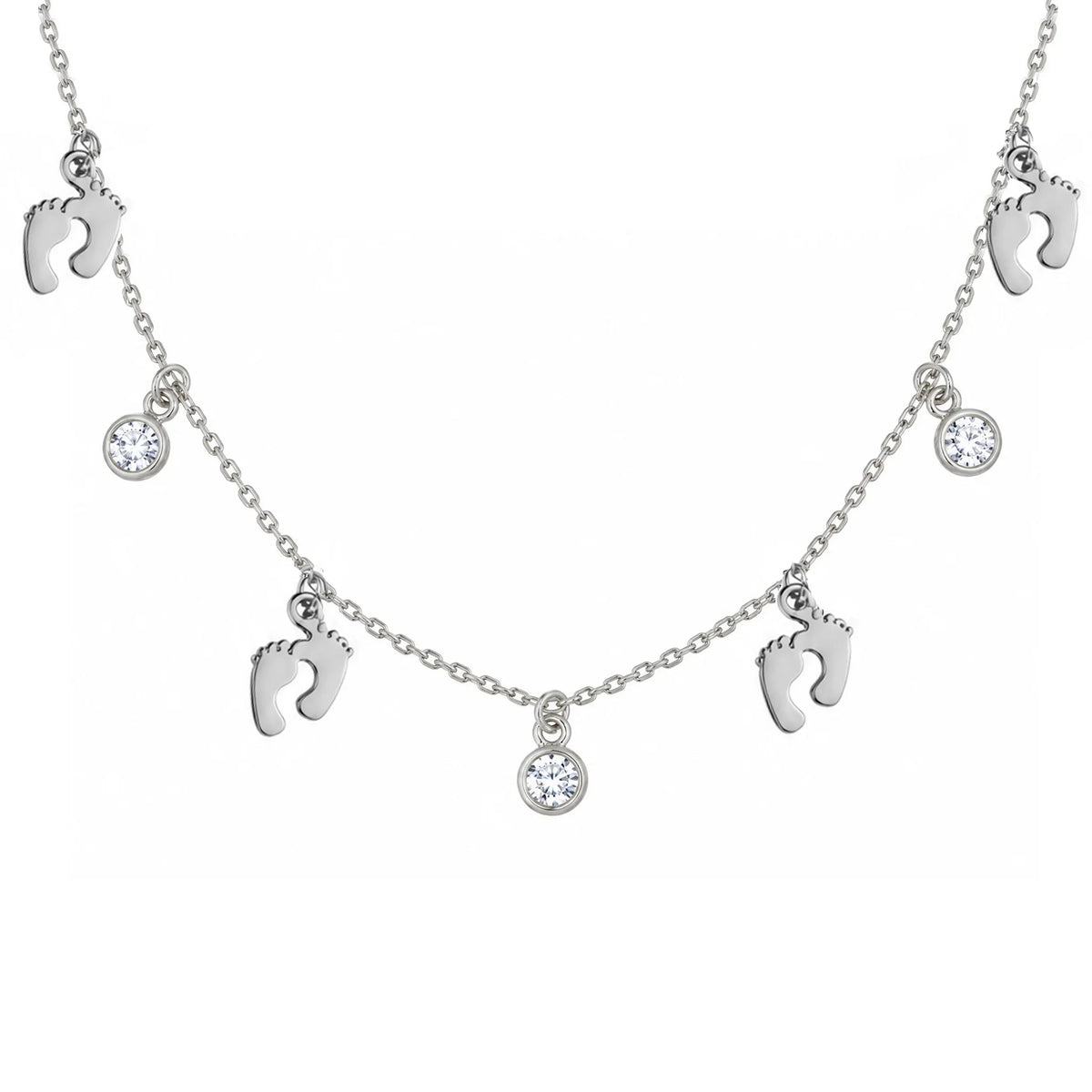 Collana in Argento Rodiata Piedini e Punti Luce