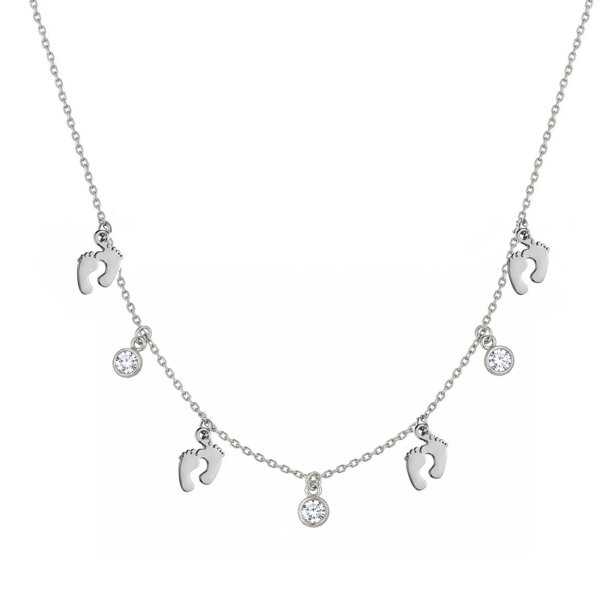 Collana in Argento Rodiata Piedini e Punti Luce