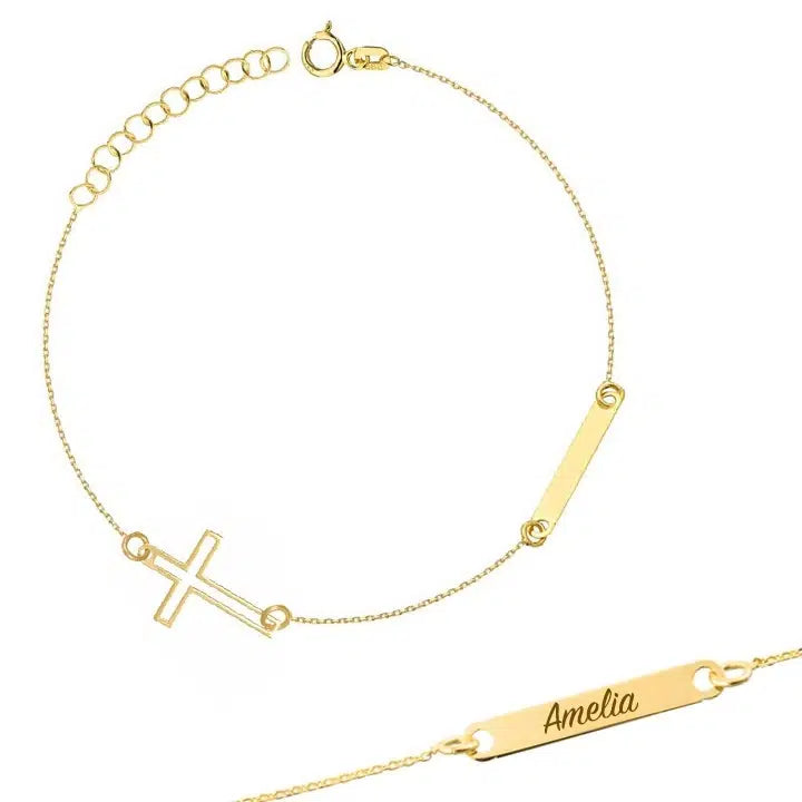 Bracciale in Oro da Donna con Croce e Piastrina