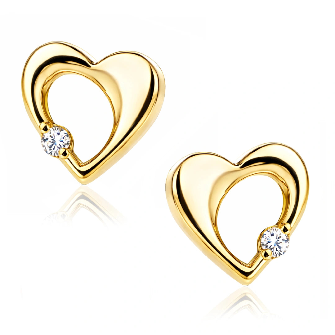 Orecchini in Oro con Cuore e Zircone sul Bordo Kids Collection