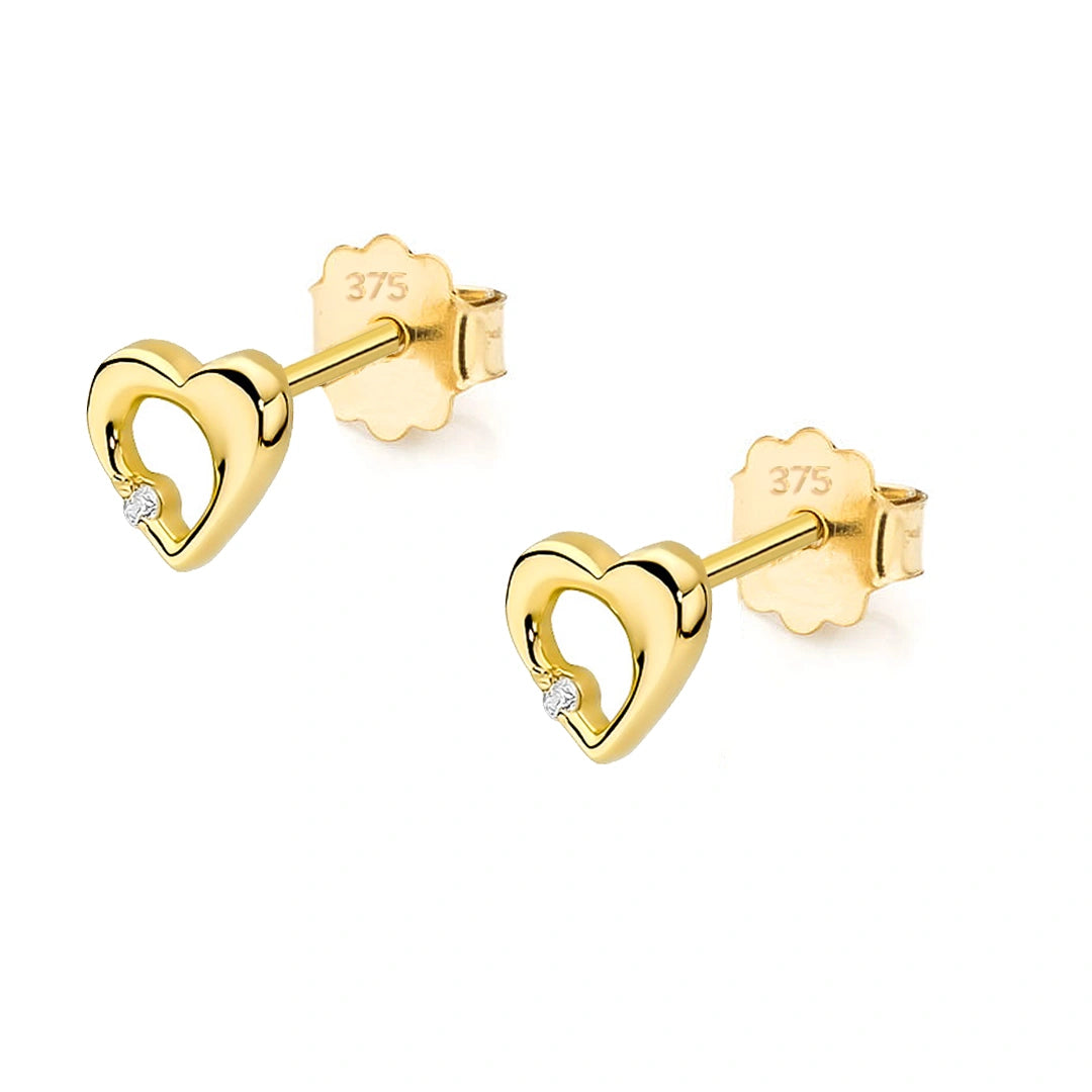 Orecchini in Oro con Cuore e Zircone sul Bordo Kids Collection