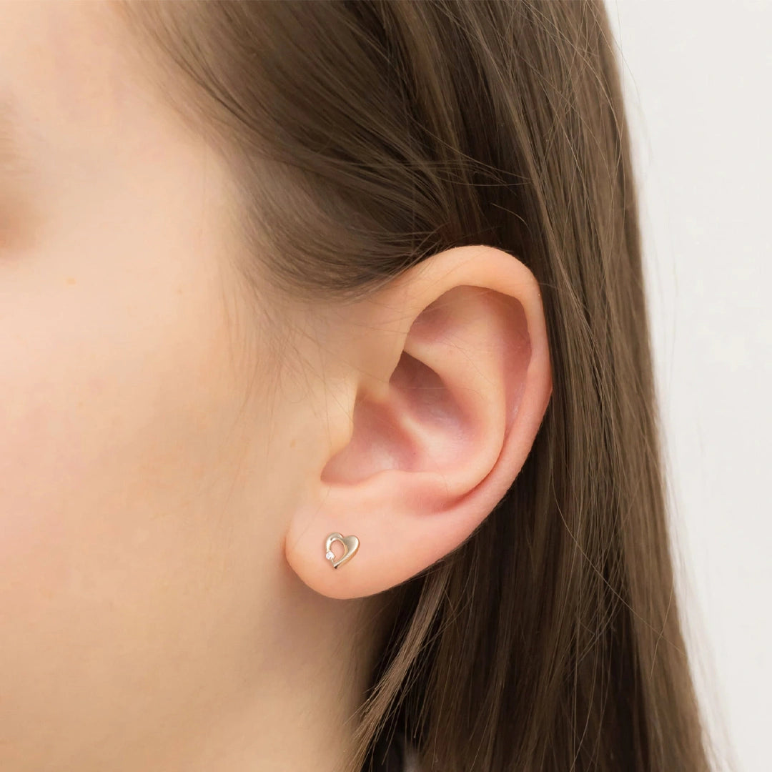Orecchini in Oro con Cuore e Zircone sul Bordo Kids Collection