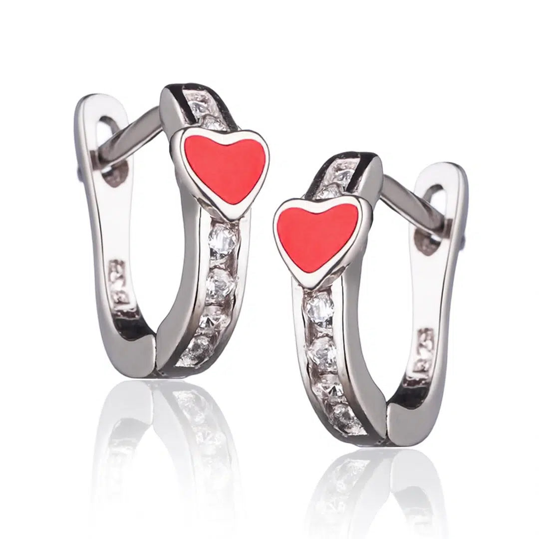 Orecchini con Cuore e Zirconi Rossi