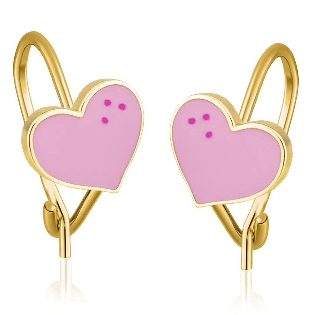 Orecchini a Campanella in Argento con Cuore Smaltato Rosa e Dorato