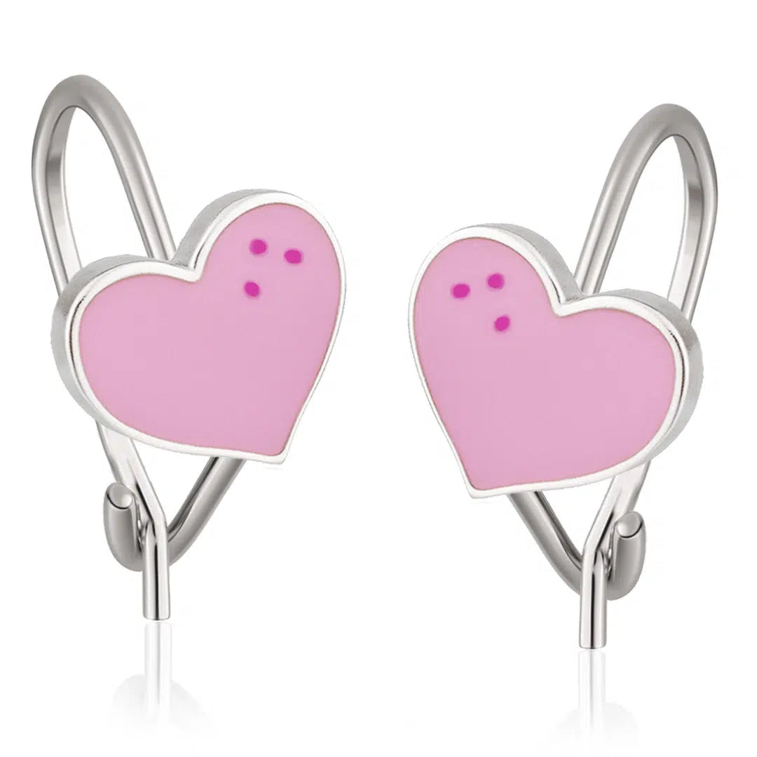 Boucles d'Oreilles Cloche en Argent avec Cœur Émaillé