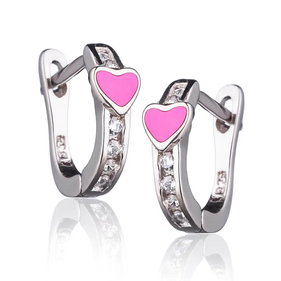 Orecchini con Cuore e Zirconi Rosa